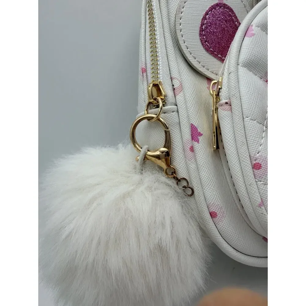 UNDER ONE SKY Mini Backpack Purse White Pink Bear Print Bow Bag Charm